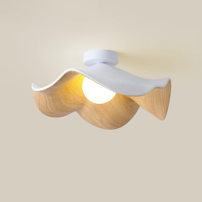 Flush Mount Light Fixture 11 in Resin Wood-Look Finish for Bathroom Hallway Entryway Wall or Ceiling Modern Low Profile Ambient Lighting G9