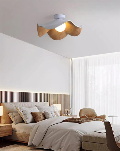 Flush Mount Light Fixture 11 in Resin Wood-Look Finish for Bathroom Hallway Entryway Wall or Ceiling Modern Low Profile Ambient Lighting G9