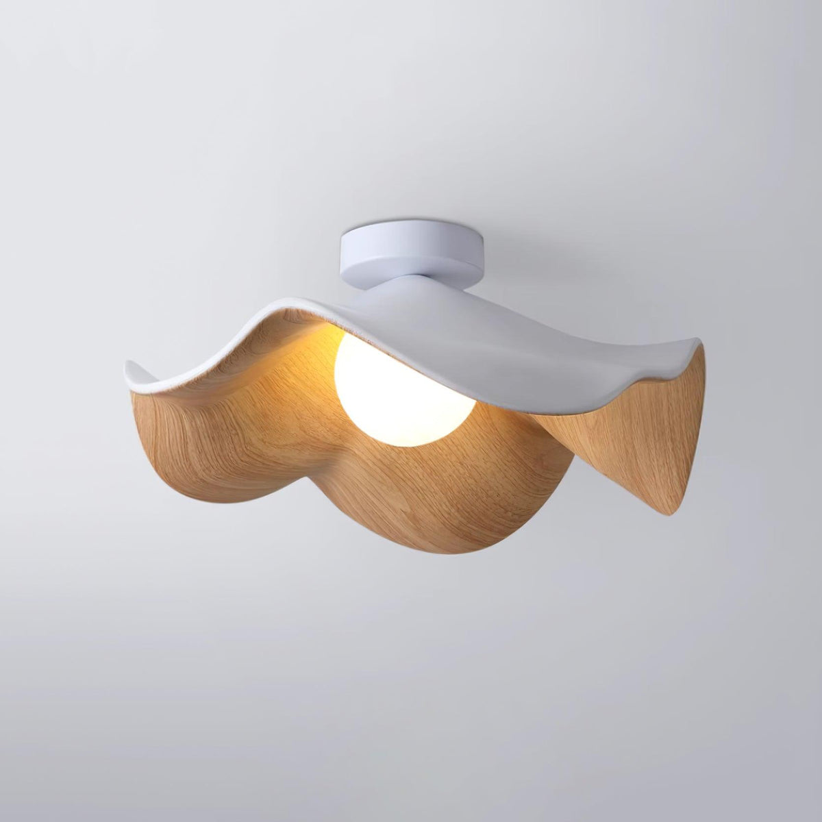 Flush Mount Light Fixture 11 in Resin Wood-Look Finish for Bathroom Hallway Entryway Wall or Ceiling Modern Low Profile Ambient Lighting G9