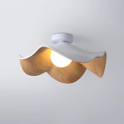 Flush Mount Light Fixture 11 in Resin Wood-Look Finish for Bathroom Hallway Entryway Wall or Ceiling Modern Low Profile Ambient Lighting G9