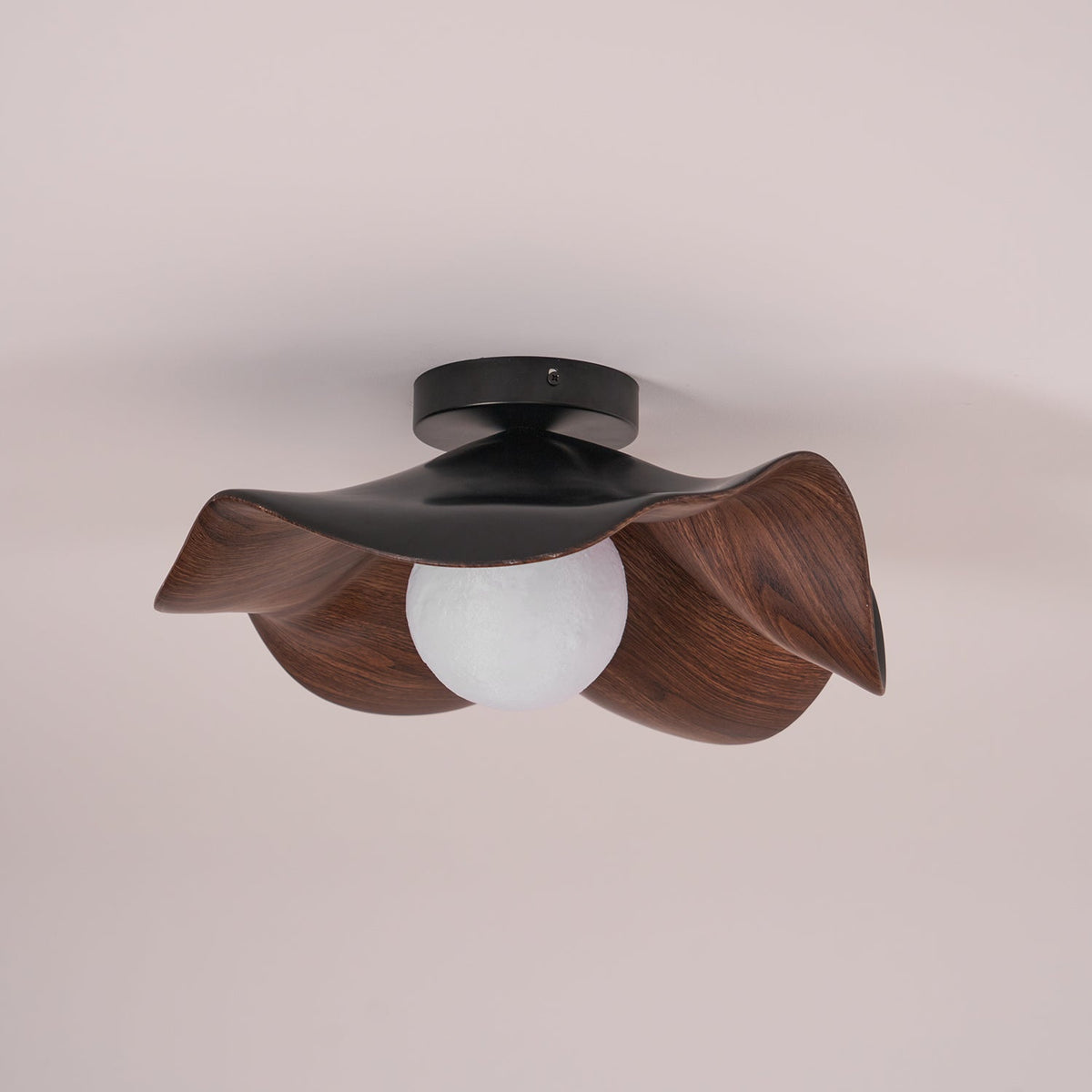 Flush Mount Light Fixture 11 in Resin Wood-Look Finish for Bathroom Hallway Entryway Wall or Ceiling Modern Low Profile Ambient Lighting G9