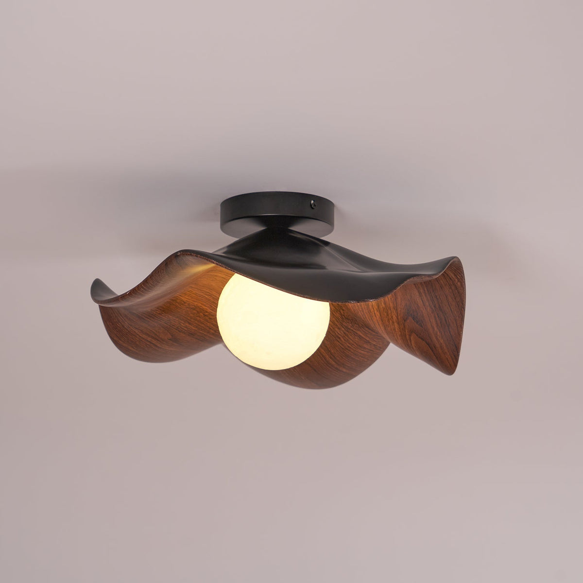 Flush Mount Light Fixture 11 in Resin Wood-Look Finish for Bathroom Hallway Entryway Wall or Ceiling Modern Low Profile Ambient Lighting G9
