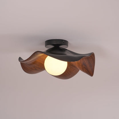 Flush Mount Light Fixture 11 in Resin Wood-Look Finish for Bathroom Hallway Entryway Wall or Ceiling Modern Low Profile Ambient Lighting G9