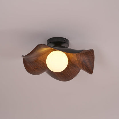 Flush Mount Light Fixture 11 in Resin Wood-Look Finish for Bathroom Hallway Entryway Wall or Ceiling Modern Low Profile Ambient Lighting G9