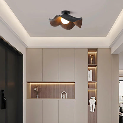 Flush Mount Light Fixture 11 in Resin Wood-Look Finish for Bathroom Hallway Entryway Wall or Ceiling Modern Low Profile Ambient Lighting G9