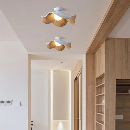 Flush Mount Light Fixture 11 in Resin Wood-Look Finish for Bathroom Hallway Entryway Wall or Ceiling Modern Low Profile Ambient Lighting G9