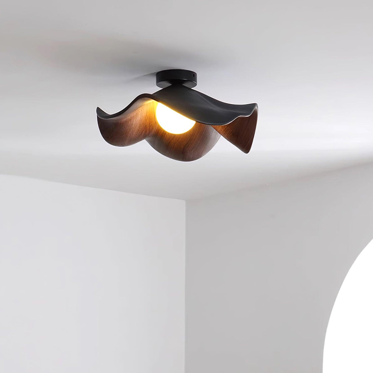 Flush Mount Light Fixture 11 in Resin Wood-Look Finish for Bathroom Hallway Entryway Wall or Ceiling Modern Low Profile Ambient Lighting G9