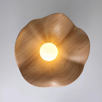 Flush Mount Light Fixture 11 in Resin Wood-Look Finish for Bathroom Hallway Entryway Wall or Ceiling Modern Low Profile Ambient Lighting G9