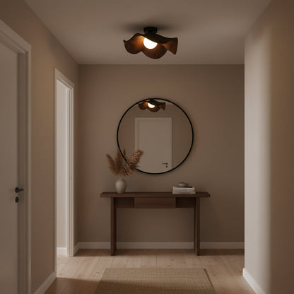 Flush Mount Light Fixture 11 in Resin Wood-Look Finish for Bathroom Hallway Entryway Wall or Ceiling Modern Low Profile Ambient Lighting G9