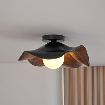 Flush Mount Light Fixture 11 in Resin Wood-Look Finish for Bathroom Hallway Entryway Wall or Ceiling Modern Low Profile Ambient Lighting G9