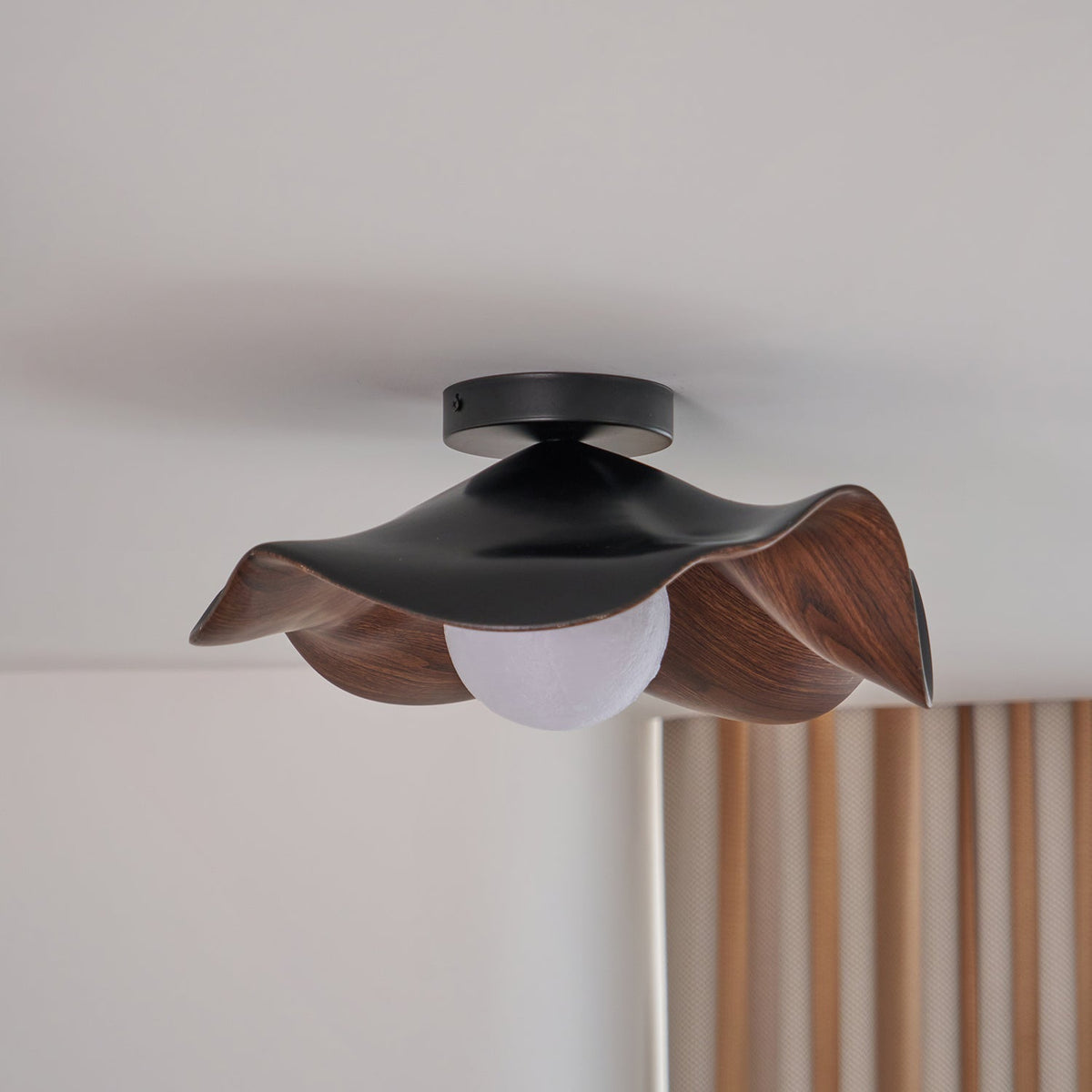 Flush Mount Light Fixture 11 in Resin Wood-Look Finish for Bathroom Hallway Entryway Wall or Ceiling Modern Low Profile Ambient Lighting G9