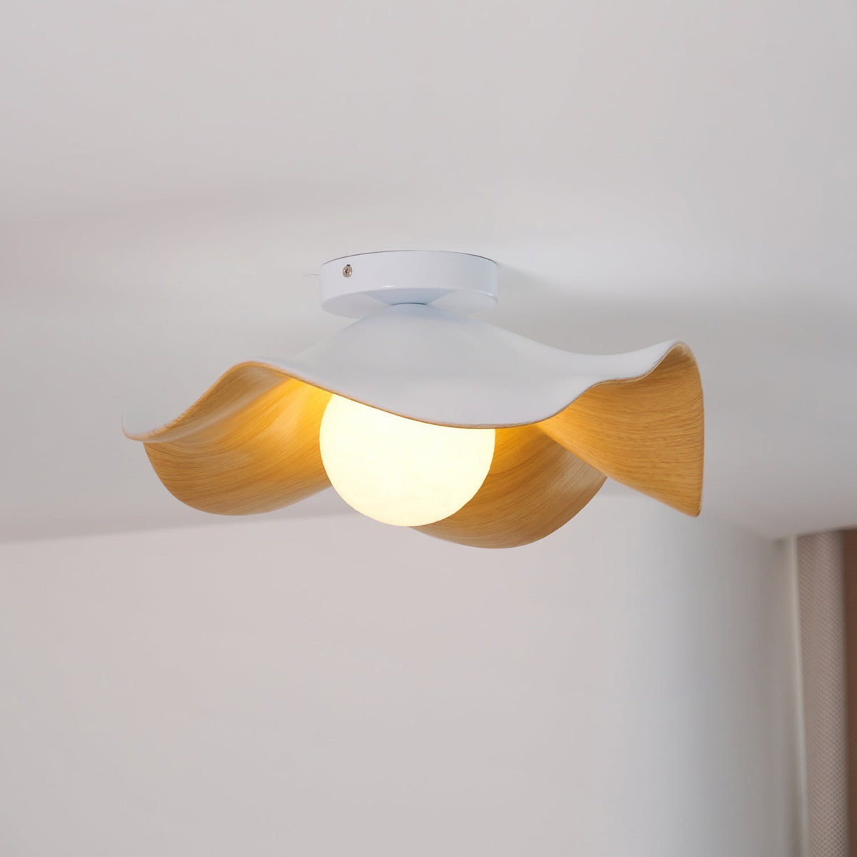 Flush Mount Light Fixture 11 in Resin Wood-Look Finish for Bathroom Hallway Entryway Wall or Ceiling Modern Low Profile Ambient Lighting G9