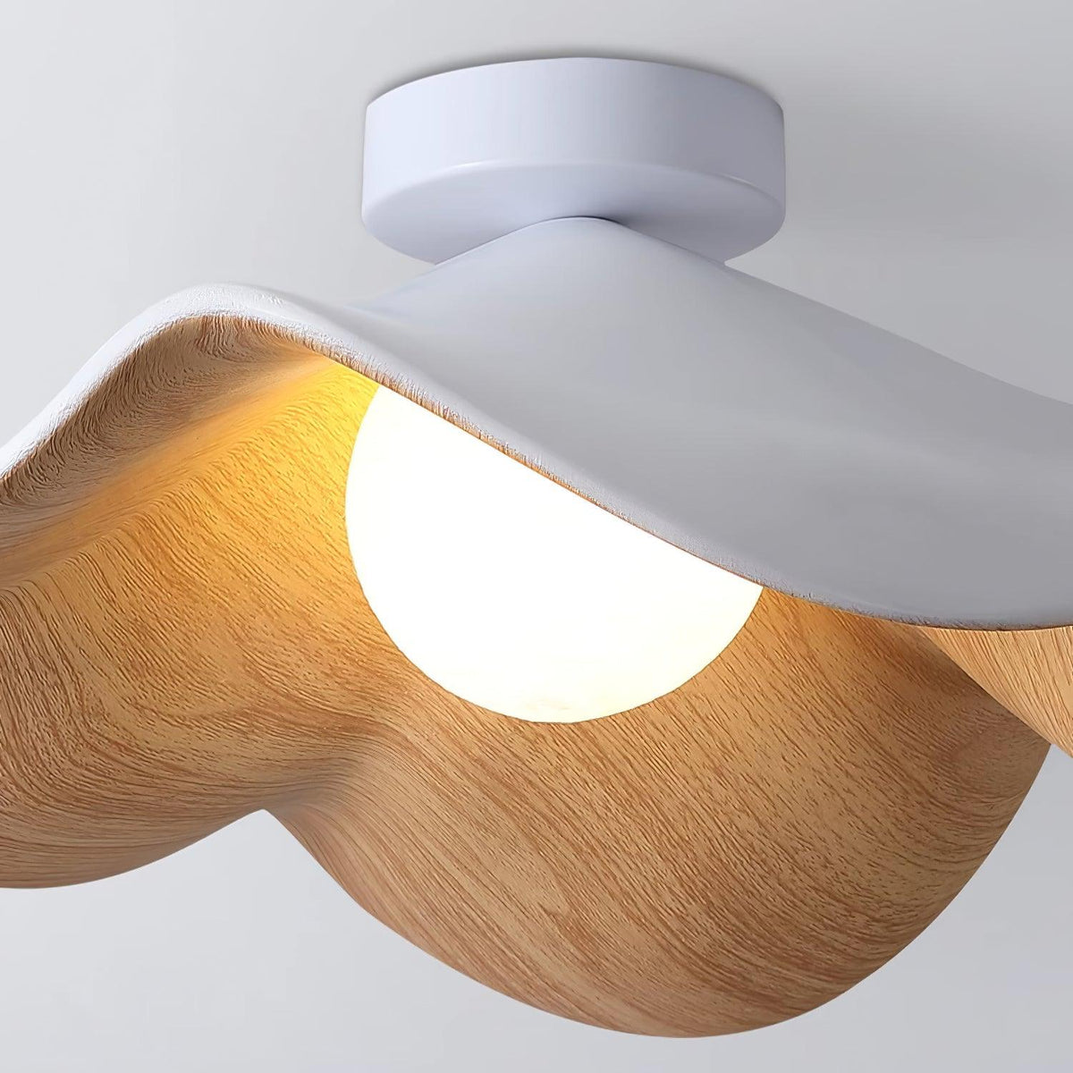 Flush Mount Light Fixture 11 in Resin Wood-Look Finish for Bathroom Hallway Entryway Wall or Ceiling Modern Low Profile Ambient Lighting G9