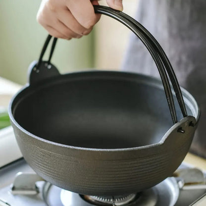 Ortekor Cast Iron Wok Pan with Flat Bottom & Wooden Lid | Versatile Cooking for Healthy Meals