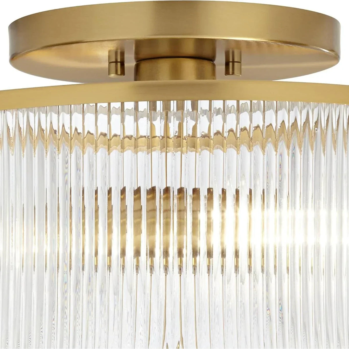 Dual-Socket Flush-Mount Fixture 14 Inch Black Brass Ribbed Glass Shade Hardwired Semi-Flush Overhead Light for Bedroom Entryway Dining Room