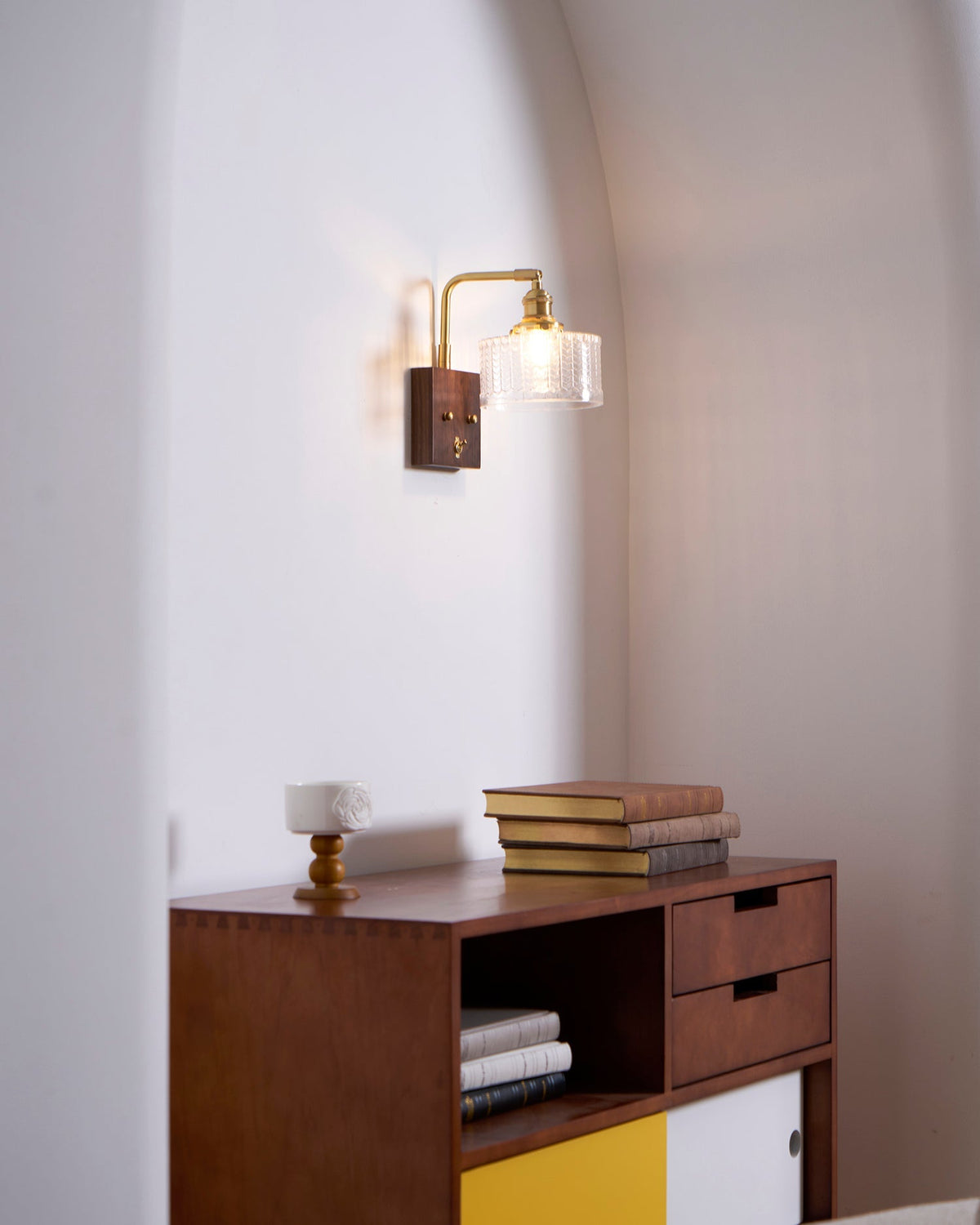 Sconce Fixture with Tinted Globe Shade – Wood & Metal Construction for Bathroom Vanity Bedroom Hallway – 9.4 Inch Diameter – Damp Location S