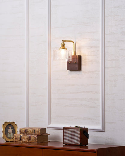 Sconce Fixture with Tinted Globe Shade – Wood & Metal Construction for Bathroom Vanity Bedroom Hallway – 9.4 Inch Diameter – Damp Location S