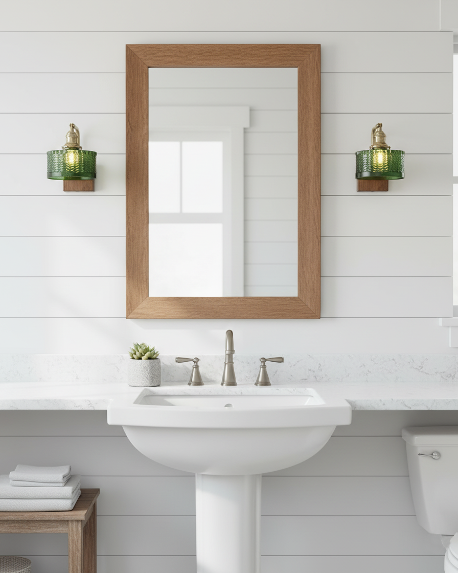 Sconce Fixture with Tinted Globe Shade – Wood & Metal Construction for Bathroom Vanity Bedroom Hallway – 9.4 Inch Diameter – Damp Location S