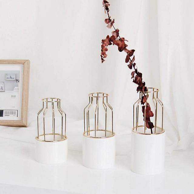 Iron and Ceramic Vase with Grated Design