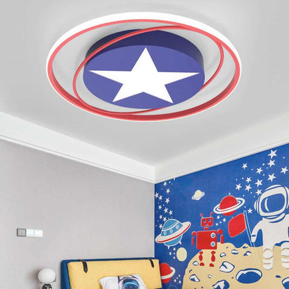 LED Flush Mount Overhead Light for Kids Room Dimmable Remote Control Shield Design 20.5 Inch Diameter Playroom Nursery Bedroom Fixture