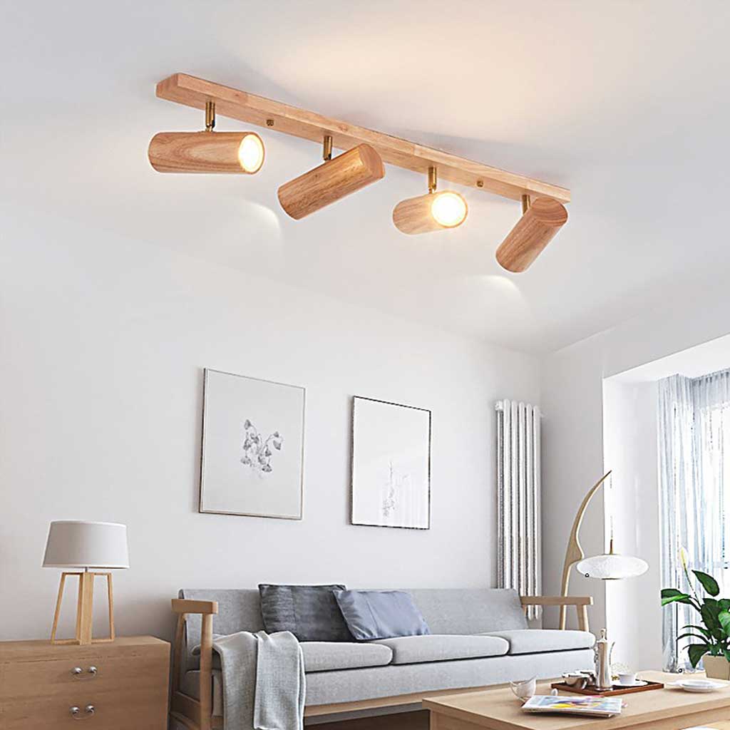 Rotating Track Spotlight with Wood Accent – Single or Multi-Head LED Fixture for Living Room, Bedroom & Home Office – Adjustable Directional