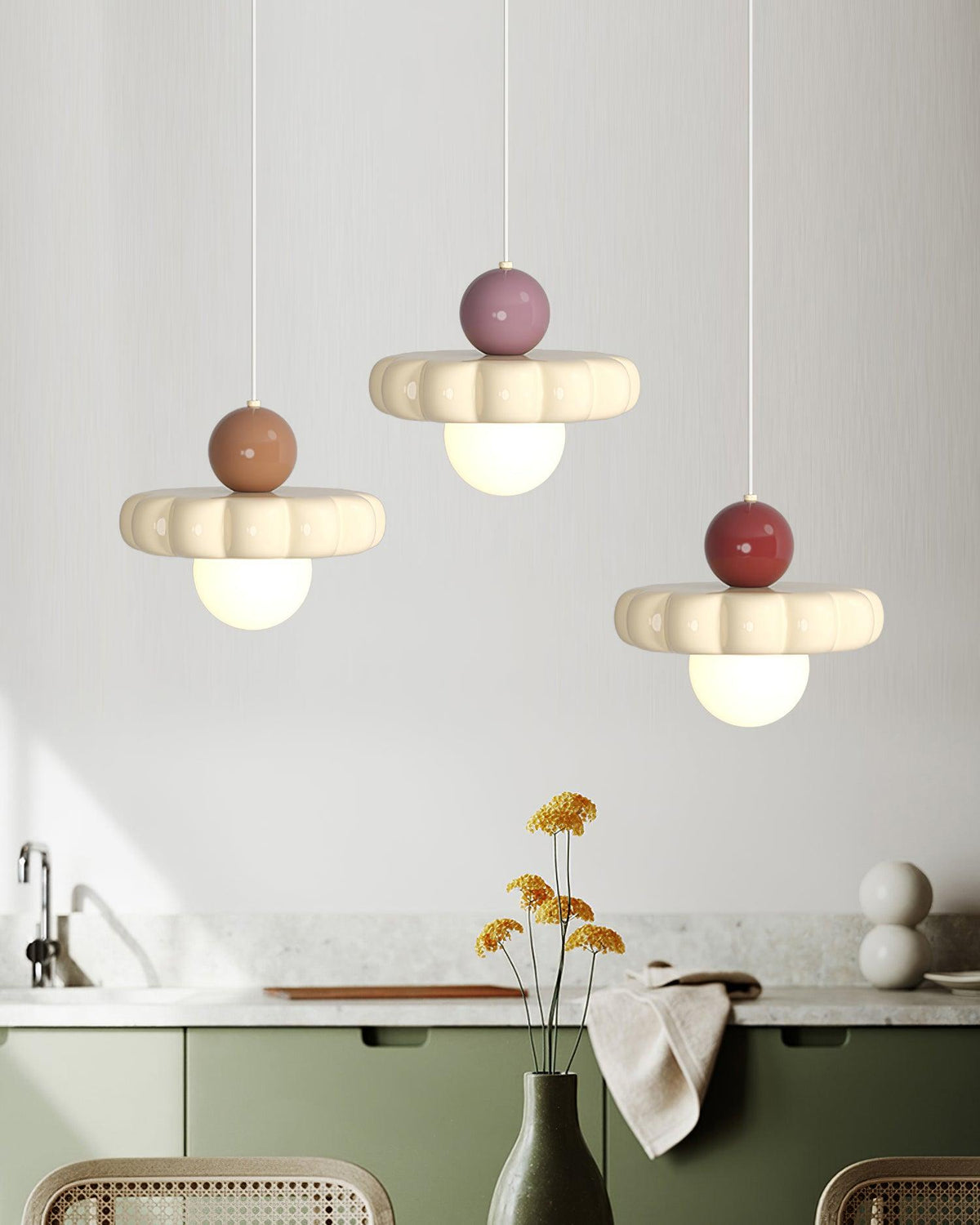 Lámpara colgante retro con pantalla curva – Lámpara de techo con casquillo G9 para comedor, cocina y dormitorio – Lámpara colgante moderna ajustable
