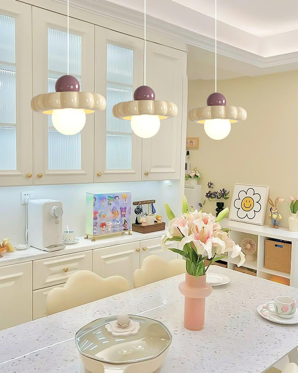 Lámpara colgante retro con pantalla curva – Lámpara de techo con casquillo G9 para comedor, cocina y dormitorio – Lámpara colgante moderna ajustable