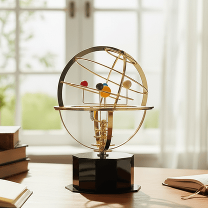 Hand-Cranked Planetary Model Desktop Astronomy Display Solar System Teaching Tool Rotating Orbital Demonstration for Science Classroom