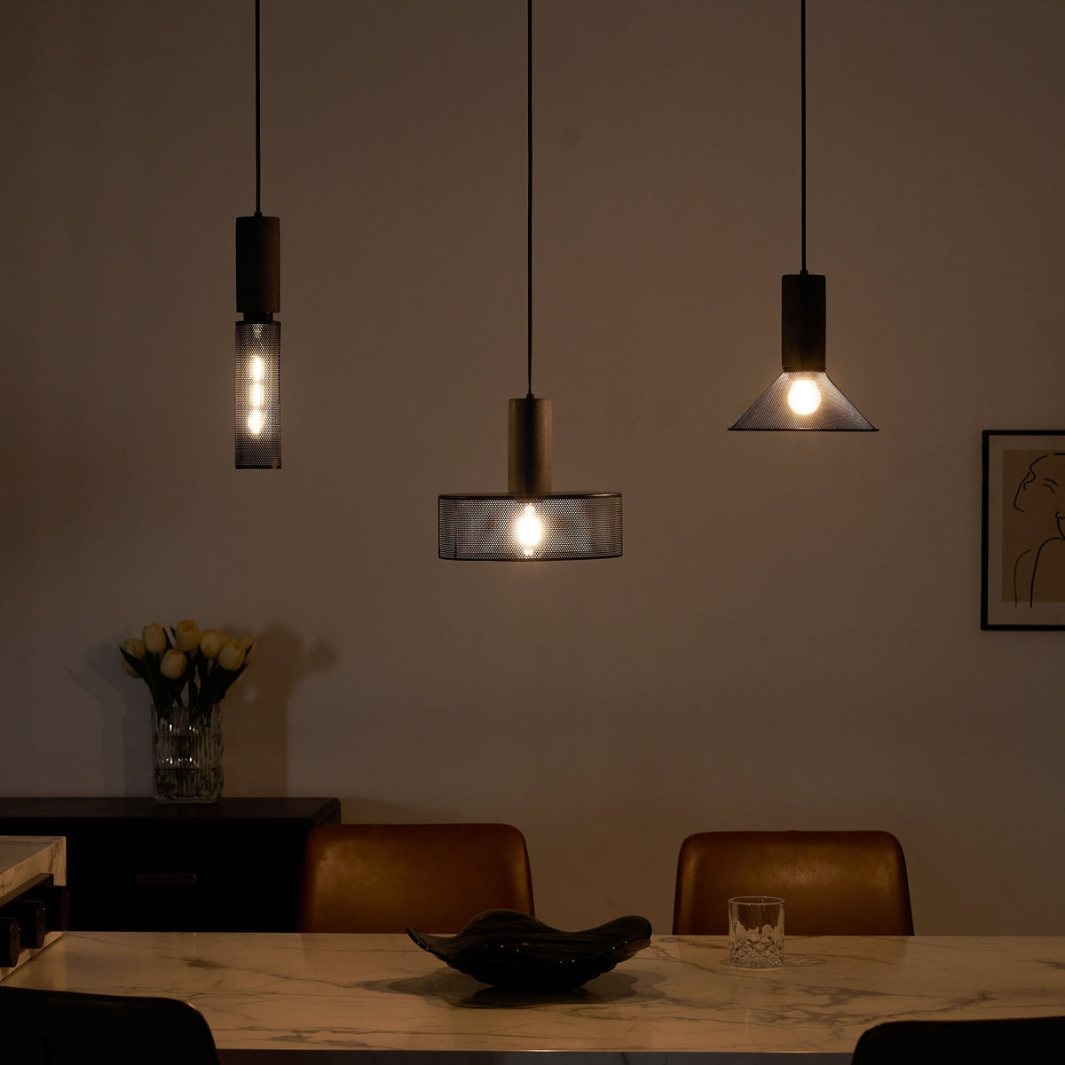 Industrial Concrete Hanging Light Fixture with Metal Accent for Dining Room, Kitchen Island & Bedroom – Adjustable Cord, E26 Socket, Modern