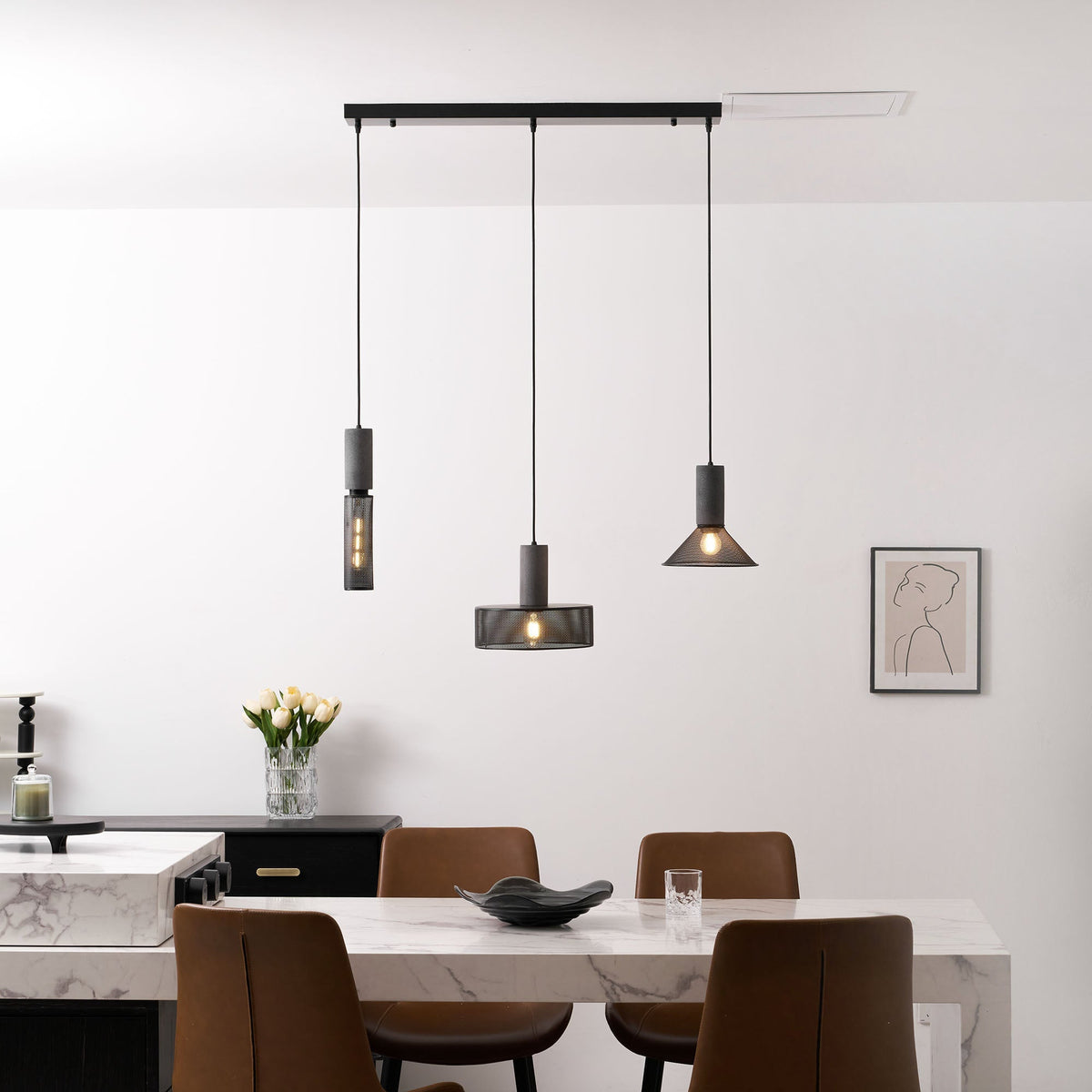 Industrial Concrete Hanging Light Fixture with Metal Accent for Dining Room, Kitchen Island & Bedroom – Adjustable Cord, E26 Socket, Modern