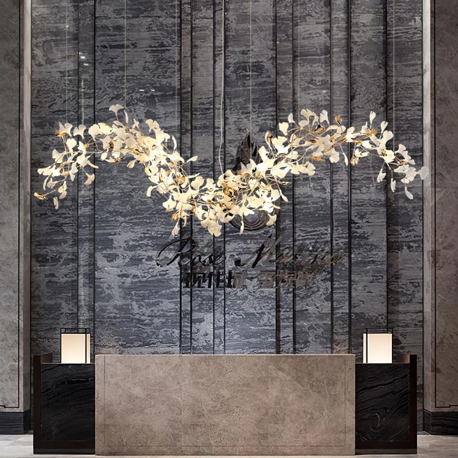 Handcrafted Porcelain Leaf Chandelier – Organic Linear Design with Warm LED Glow for Dining Room, Living Room & Entryway