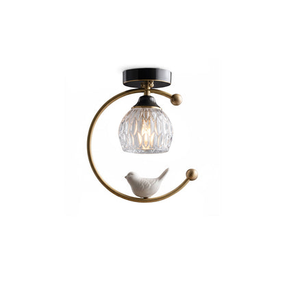 Decorative Bird Pendant Light with Brass Frame & Glass Shade for Bedroom, Dining Room & Living Room | Indoor Hanging Fixture 9 in × 11 in