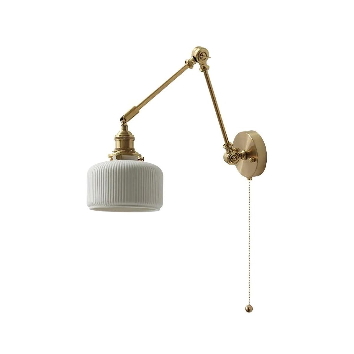 Aplique de lectura con brazo oscilante y pantalla de cerámica | Lámpara de pared giratoria para dormitorio con interruptor de cadena | Lámpara de escritorio de latón moderna para dormitorio
