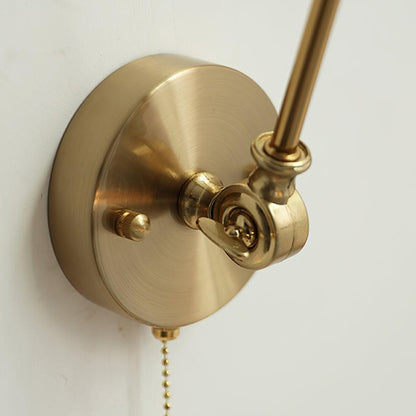 Aplique de lectura con brazo oscilante y pantalla de cerámica | Lámpara de pared giratoria para dormitorio con interruptor de cadena | Lámpara de escritorio de latón moderna para dormitorio
