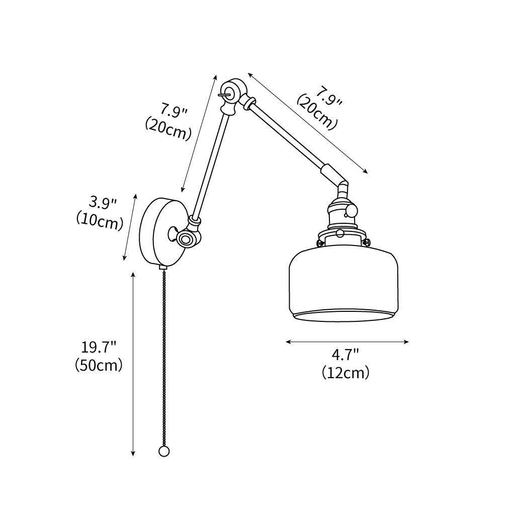 Aplique de lectura con brazo oscilante y pantalla de cerámica | Lámpara de pared giratoria para dormitorio con interruptor de cadena | Lámpara de escritorio de latón moderna para dormitorio