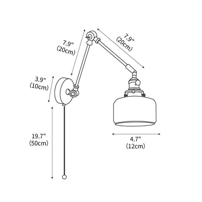 Aplique de lectura con brazo oscilante y pantalla de cerámica | Lámpara de pared giratoria para dormitorio con interruptor de cadena | Lámpara de escritorio de latón moderna para dormitorio