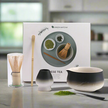 Ceramic Matcha Tea Set with Bamboo Whisk & Strainer | Traditional Japanese Tools for Authentic Tea Preparation