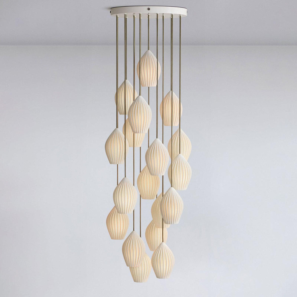 Ceramic Hanging Light Fixture White Ribbed Shade E14 Socket for Kitchen Island Dining Room Table Ceiling Adjustable Cord