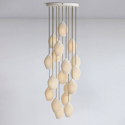 Ceramic Hanging Light Fixture White Ribbed Shade E14 Socket for Kitchen Island Dining Room Table Ceiling Adjustable Cord