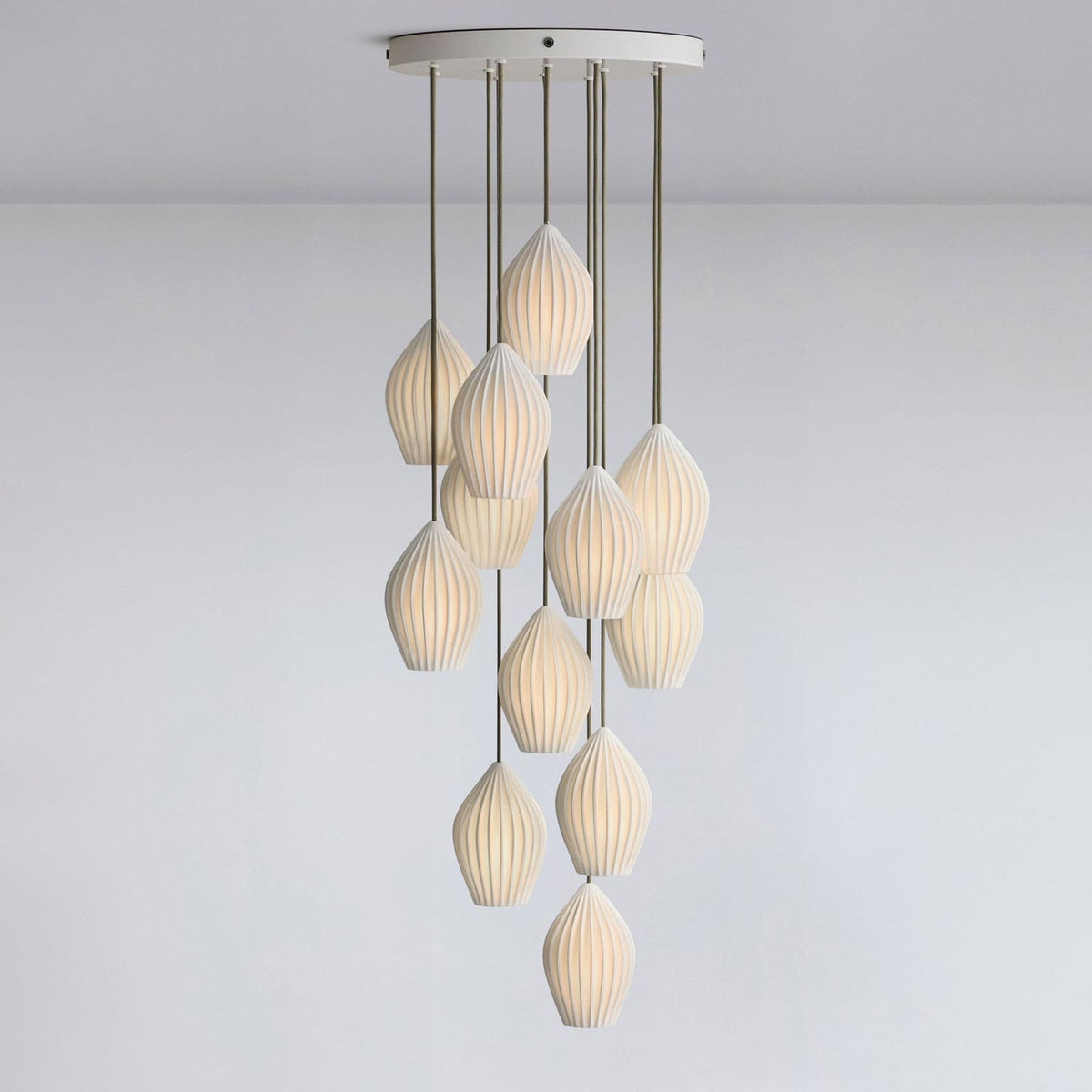 Ceramic Hanging Light Fixture White Ribbed Shade E14 Socket for Kitchen Island Dining Room Table Ceiling Adjustable Cord