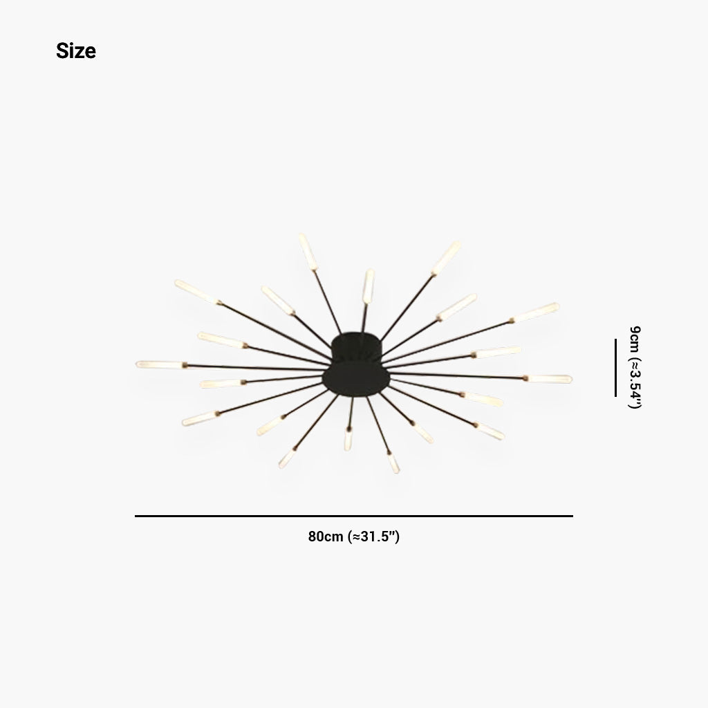 Semi-Flush Mount LED Light Fixture Aluminum 32 in Radial Design Black Gold for Living Room Bedroom Dining Room Contemporary Home Decor
