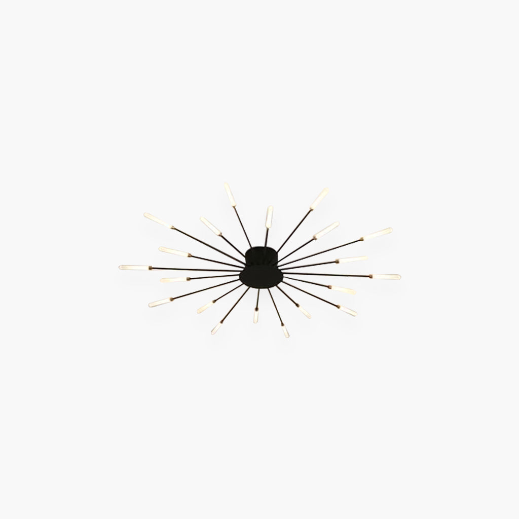 Semi-Flush Mount LED Light Fixture Aluminum 32 in Radial Design Black Gold for Living Room Bedroom Dining Room Contemporary Home Decor