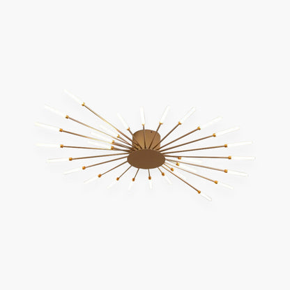 Semi-Flush Mount LED Light Fixture Aluminum 32 in Radial Design Black Gold for Living Room Bedroom Dining Room Contemporary Home Decor