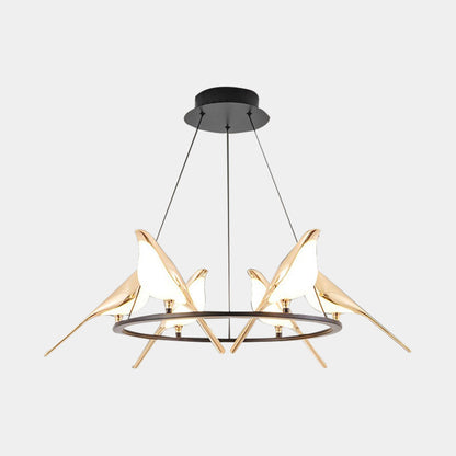 LED Ceiling Fixture Bird-Motif Metal Frame 35-Inch Warm Glow Overhead Lighting for Dining Room Bedroom Kitchen Island Modern Statement Piece