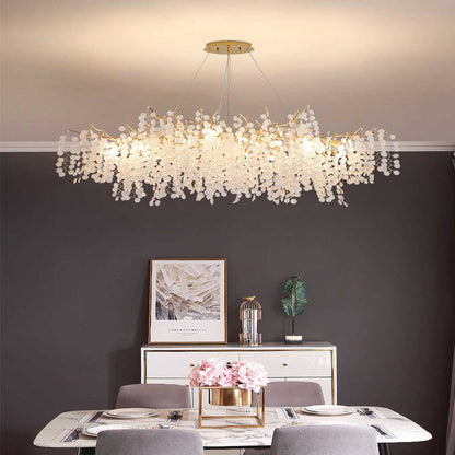 Glass Leaf Pendant Light Gold Aluminum Frame LED Adjustable Color Temperature Ceiling Fixture Living Room Bedroom Dining Entryway Statement