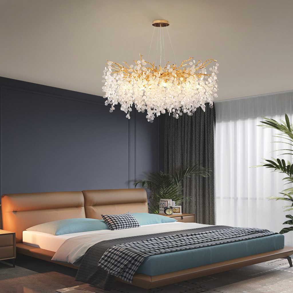 Glass Leaf Pendant Light Gold Aluminum Frame LED Adjustable Color Temperature Ceiling Fixture Living Room Bedroom Dining Entryway Statement
