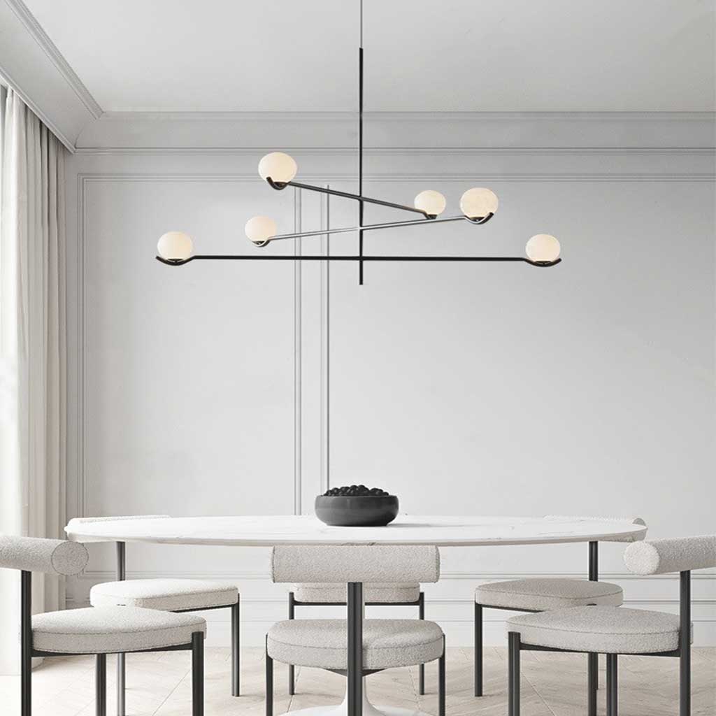 Multi-Globe Hanging Fixture with Adjustable LED Lighting for Dining Areas, Bedrooms & Entryways – Metal Frame with Glass Spheres in Black or