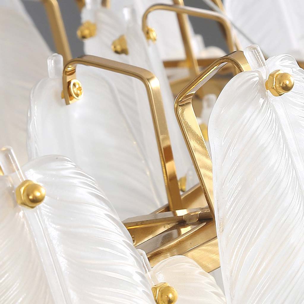 Glass Feather Ceiling Light Fixture 20 in Round Gold White LED Adjustable Color Temp for Dining Living Bedroom Contemporary Home Decor