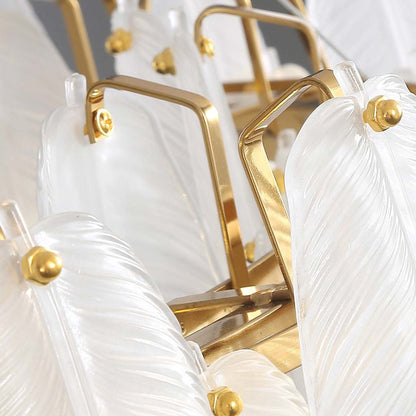 Glass Feather Ceiling Light Fixture 20 in Round Gold White LED Adjustable Color Temp for Dining Living Bedroom Contemporary Home Decor