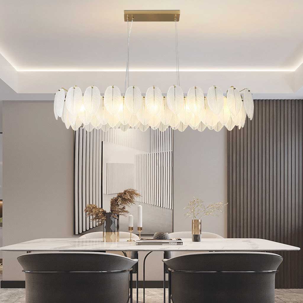 Glass Feather Ceiling Light Fixture 20 in Round Gold White LED Adjustable Color Temp for Dining Living Bedroom Contemporary Home Decor